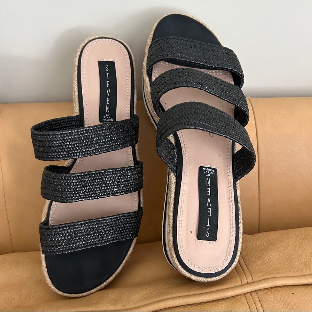 STEVEN Black Platform Espadrille Sandals